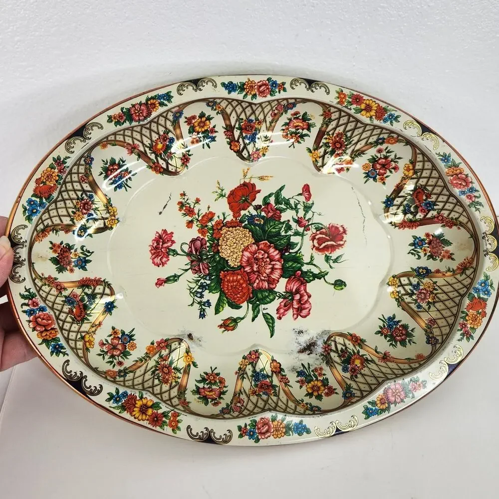VTG Daher Decorated Ware Oval Scalloped Bowl Floral Design Made in England